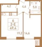Планировка 2-комнатной квартиры, 49,6 м2