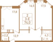Планировка 3-комнатной квартиры, 75,8 м2