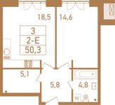 Планировка 2-комнатной квартиры, 51,7 м2