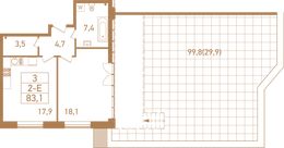 Планировка 2-комнатной квартиры, 84,6 м2