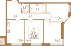 Планировка 3-комнатной квартиры, 86,8 м2