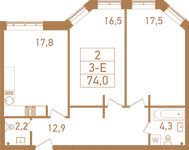 Планировка 3-комнатной квартиры, 76,1 м2