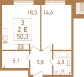 Планировка 2-комнатной квартиры, 50,9 м2