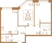 Планировка 3-комнатной квартиры, 70,1 м2