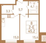 Планировка 2-комнатной квартиры, 45,6 м2
