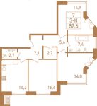 Планировка 3-комнатной квартиры, 91,1 м2