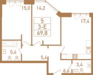 Планировка 3-комнатной квартиры, 71,5 м2