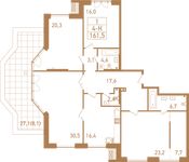 Планировка 4-комнатной квартиры, 166,6 м2