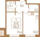 Планировка 2-комнатной квартиры, 45,5 м2