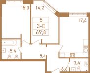 Планировка 3-комнатной квартиры, 70,5 м2