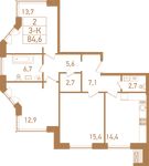 Планировка 3-комнатной квартиры, 88,1 м2