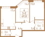 Планировка 3-комнатной квартиры, 71,4 м2