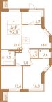Планировка 4-комнатной квартиры, 93,4 м2