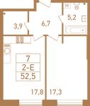Планировка 2-комнатной квартиры, 52,6 м2