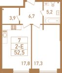 Планировка 2-комнатной квартиры, 53,4 м2