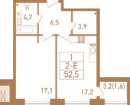 Планировка 2-комнатной квартиры, 53,5 м2