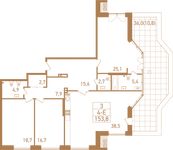 Планировка 4-комнатной квартиры, 159,1 м2