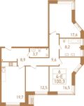 Планировка 4-комнатной квартиры, 101,3 м2