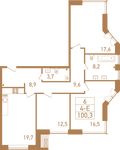 Планировка 4-комнатной квартиры, 101,7 м2