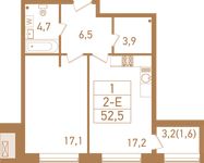 Планировка 2-комнатной квартиры, 53,2 м2