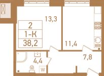 Планировка 1-комнатной квартиры, 38,4 м2