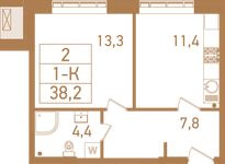 Планировка 1-комнатной квартиры, 38,9 м2
