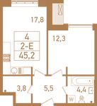 Планировка 2-комнатной квартиры, 45,9 м2