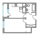 Планировка 1-комнатной квартиры, 33,9 м2