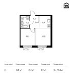 Планировка 2-комнатной квартиры, 35,8 м2