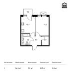 Планировка 1-комнатной квартиры, 34,4 м2