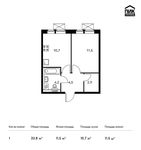 Планировка 1-комнатной квартиры, 33,5 м2