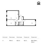 Планировка 3-комнатной квартиры, 73,8 м2