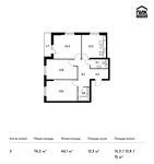 Планировка 3-комнатной квартиры, 76,2 м2