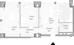 Планировка 2-комнатной квартиры, 75,39 м2