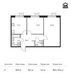 Планировка 2-комнатной квартиры, 59,9 м2