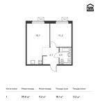 Планировка 1-комнатной квартиры, 39,4 м2