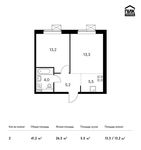 Планировка 2-комнатной квартиры, 41,2 м2