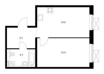 Планировка 1-комнатной квартиры, 42,9 м2