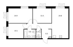 Планировка 3-комнатной квартиры, 71,7 м2