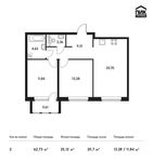 Планировка 2-комнатной квартиры, 62,73 м2