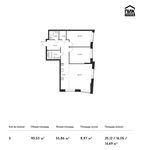 Планировка 3-комнатной квартиры, 90,53 м2