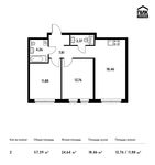 Планировка 2-комнатной квартиры, 57,39 м2