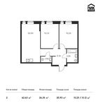Планировка 2-комнатной квартиры, 62,63 м2