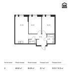Планировка 2-комнатной квартиры, 62,63 м2