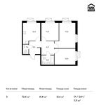 Планировка 3-комнатной квартиры, 72,4 м2