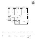 Планировка 3-комнатной квартиры, 72,4 м2