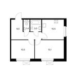 Планировка 2-комнатной квартиры, 47,5 м2