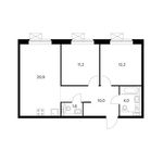 Планировка 2-комнатной квартиры, 59,9 м2