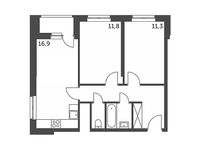 Планировка 2-комнатной квартиры, 55,5 м2