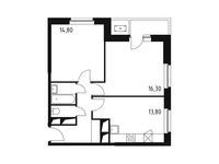Планировка 2-комнатной квартиры, 57,6 м2